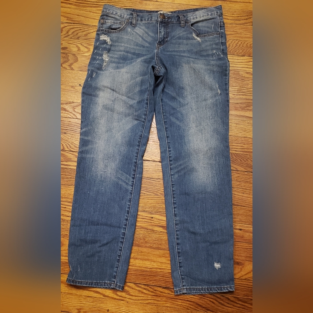 Free People Lightly Distressed Whiskered Straight Leg Blue Jeans. Size 30